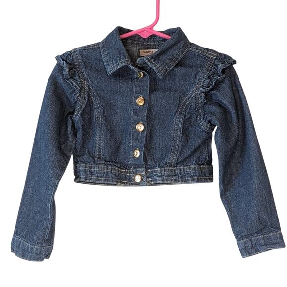 4/$20 Nanette Lepore Girls Ruffle Shoulder Bolero Lightweight Denim Jacket 3T - Picture 1 of 8